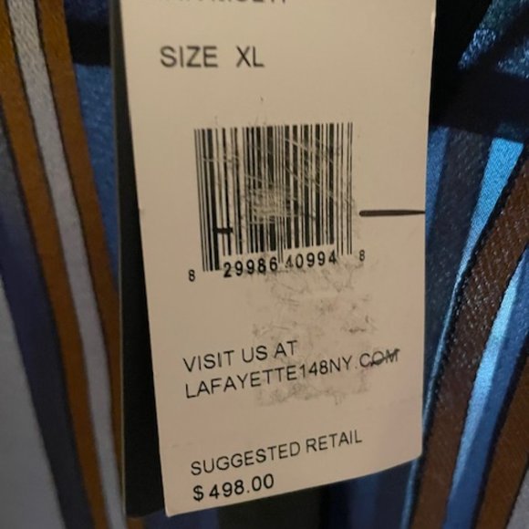 LAFAYETTE 148 LONG SLEEVE STRIPED BLOUSE -- NAVY BLUE - Picture 3 of 4